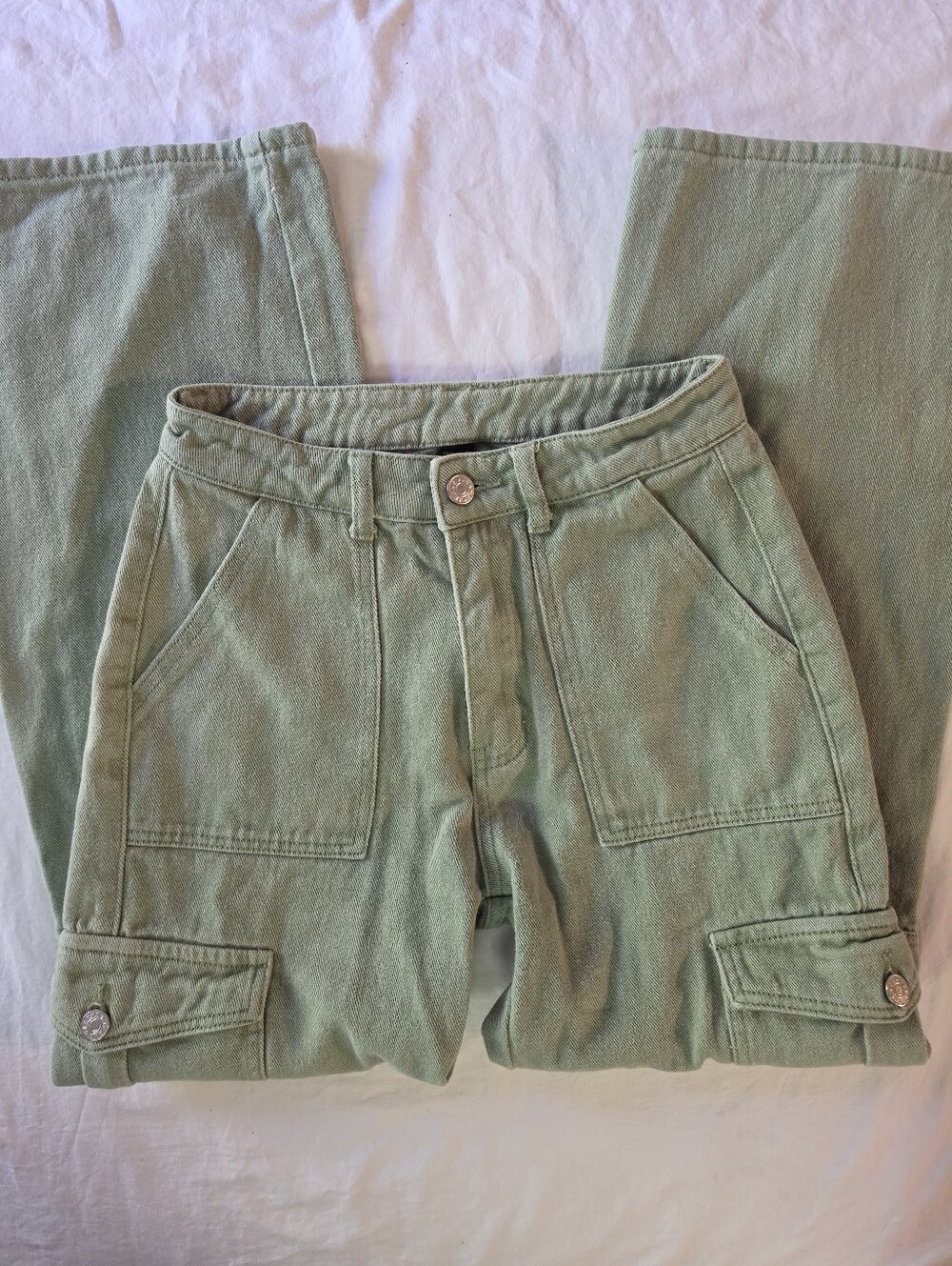 Cider Sage Green High Waisted Wide Leg Cargo Pants XS